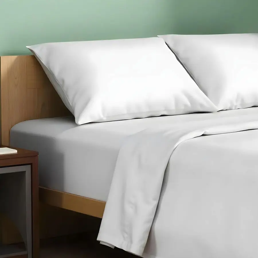 

Комплект из 4 простыней King Size из 100% органического хлопка перкаль, белые, мягкие, прохладные, с полностью эластичной резинкой, 16 нитей