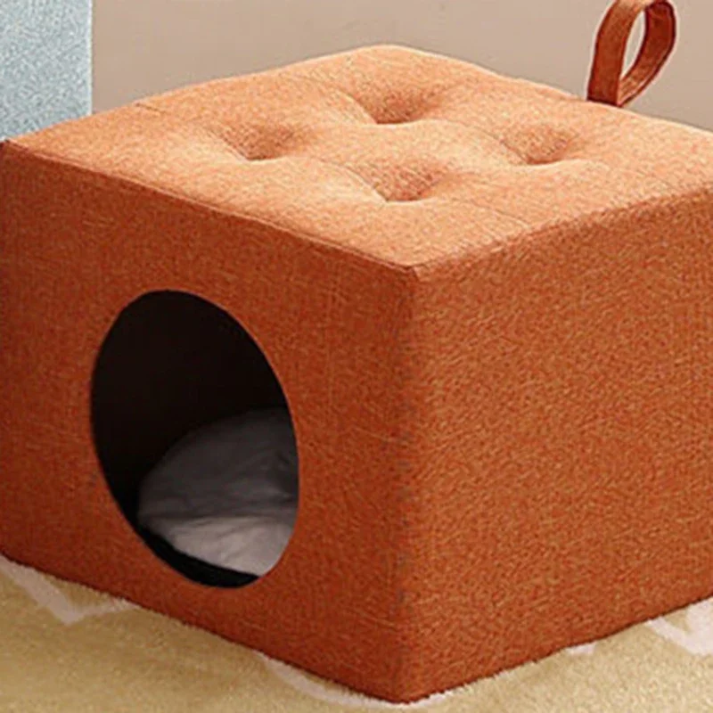 

Interior Cave Warm Cushion Cat Bed Cheap Hiding House Young Cat Wooden Small Semienclosed Cama De Gato Cats Accessories Pets