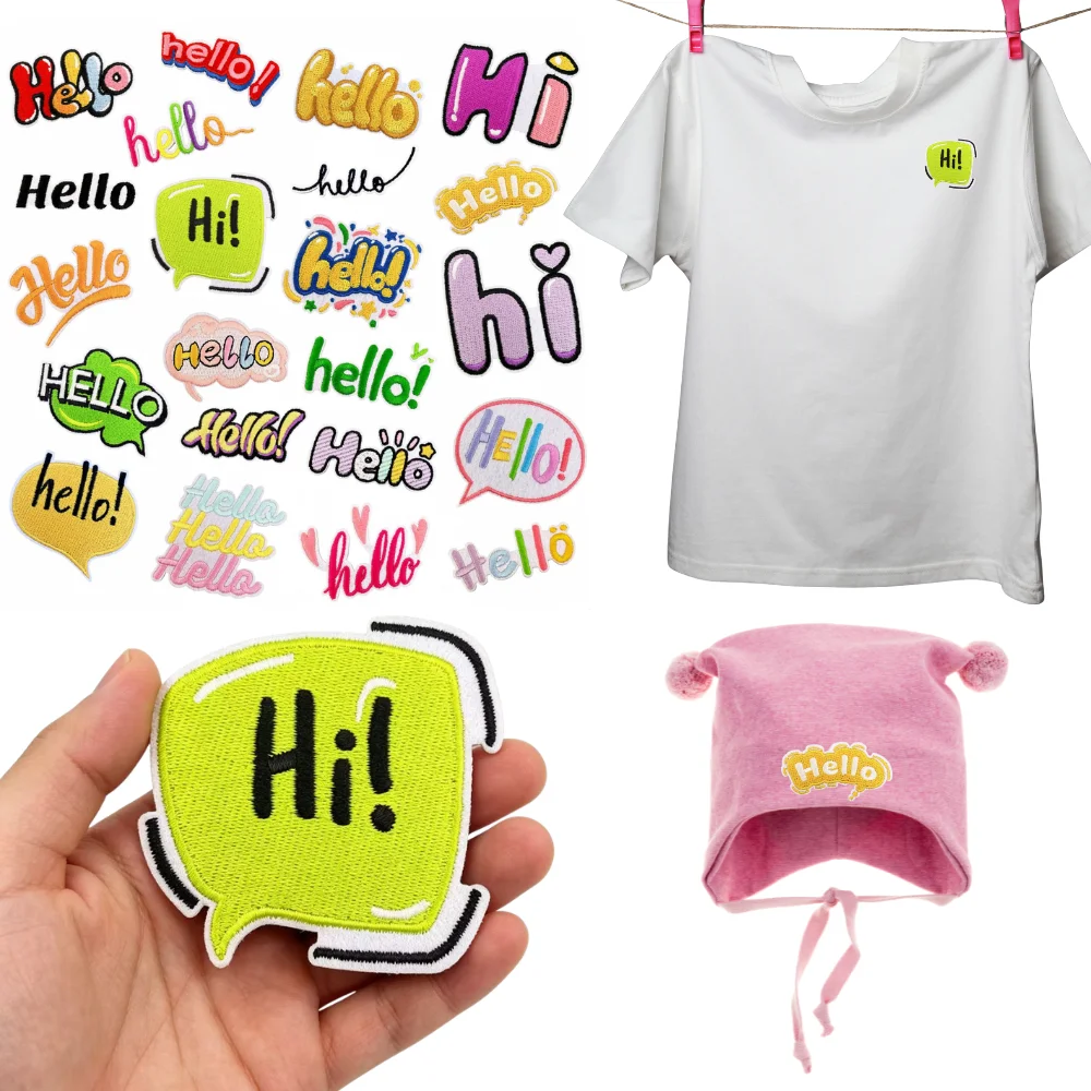 

Hello Letters Embroidery Applique Patch DIY T-shirt Bakpack Hat Jeans Iron on Patches Decor Accessories Repair Sticker Sewing