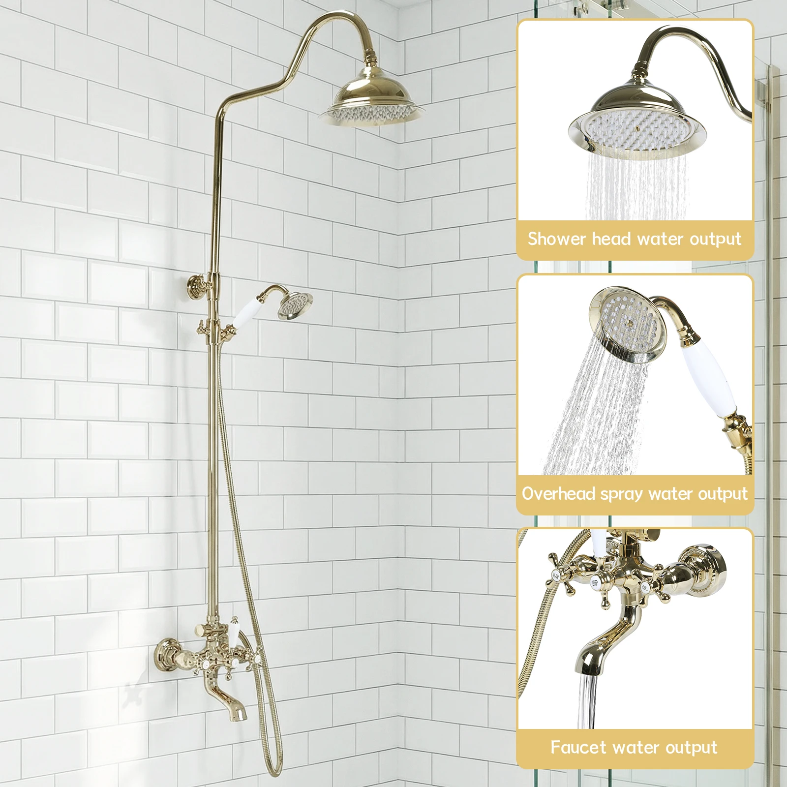 

Антикварный золотой душевой гарнитур с ручками-кнопками, смеситель для горячей и холодной воды, износостойкий, для дома, ванной комнаты, отеля, СПА