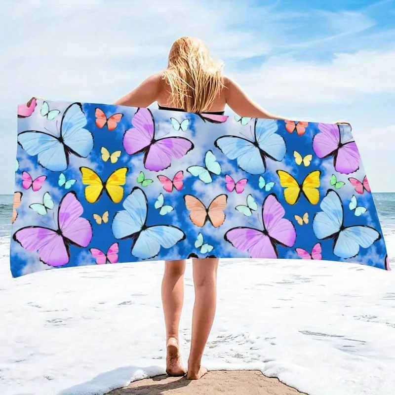 1 Stück tropisches Schmetterlings-Strandtuch, ultraweiches Polyester, maschinenwaschbar, rechteckig, ideal für Sport, Spa