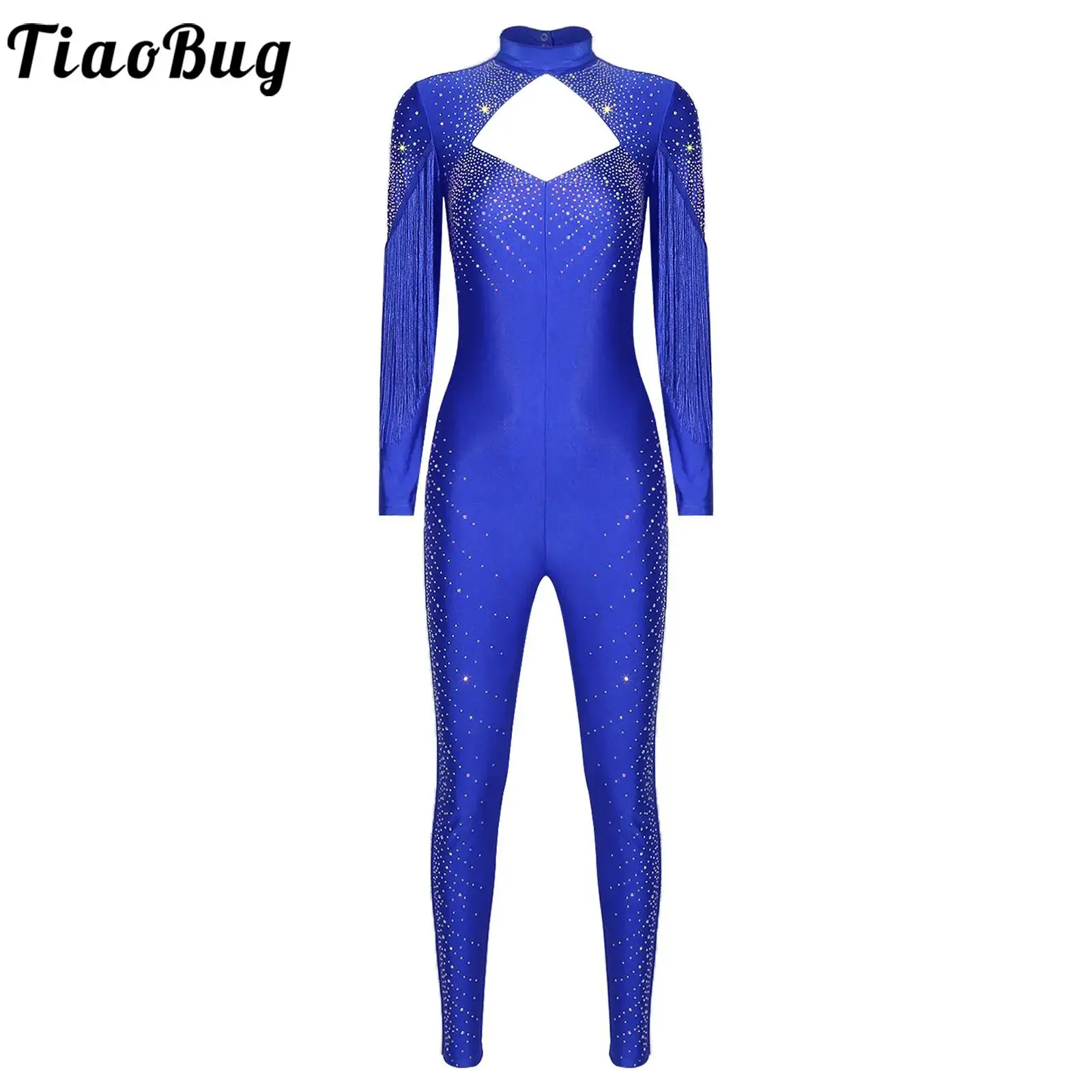 

Women Figure Skating Glittery Rhinestone Jumpsuit Leotards Rhythmic Tassel Long Sleeve Leggings Bodysuits Rompers for Gymnastics