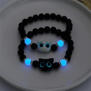 Bracelets Combining Couples Men Men Luminous Cat Friends Friends Black Black White Head of Cat Bracelets 6 Main Sales Black Cat - №5