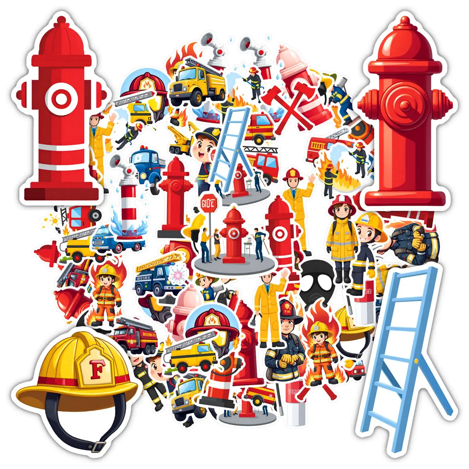 

35pcs-50pcs Colorful Hydrants Stickers Cartoon Safety Emergency Decals Safety Stickers For Notebook Luggage Mobile Phone