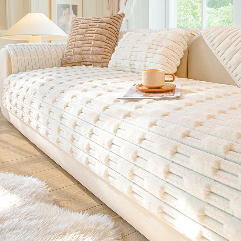 Winter Soft Plush Sofa Cushion Thickened Seat Cushion Non-slip Sofa Cover Living Room Home Decoration Warm Slipcover Couch Cover