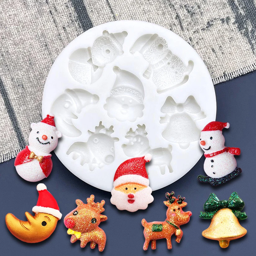 Santa Claus Jingle Bell Snowman Reindeer Christmas Silicone Sugarcraft  Cupcake Baking Mold Fondant Cake Decorating Tools