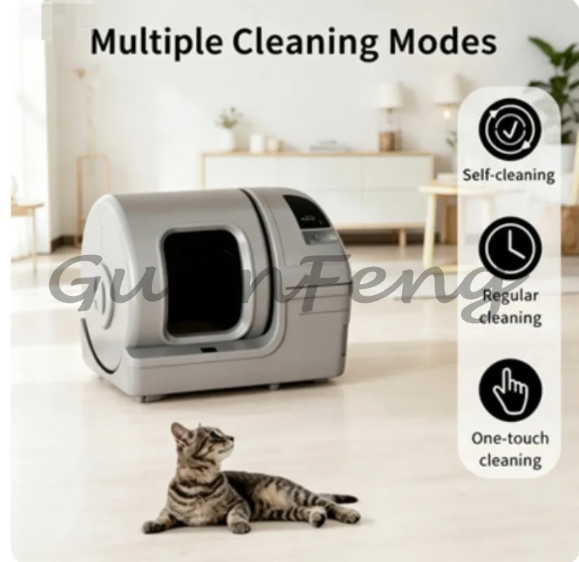 Advanced 100L ultra large intelligent automatic cleaning cat litter box, mobile APP controlled cat toilet, healthy intelligent