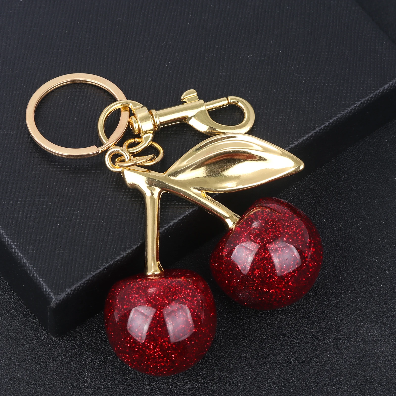 Cherry Bag Charm Keychain Exquisite Red Cherry Fruit Key Chain for Women Girs Bag Purse Pendant Accessories Gift