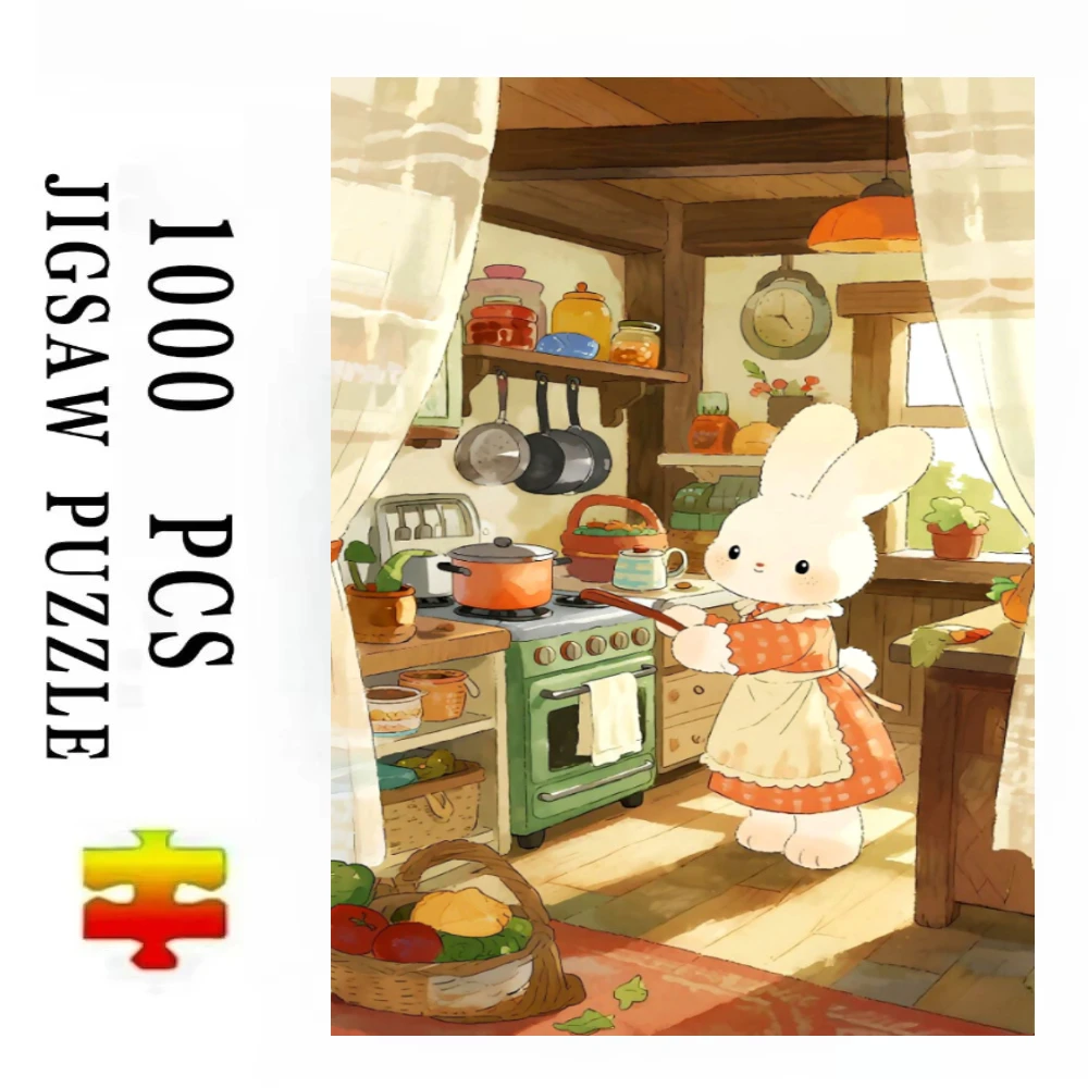 Cartoon Bunny Rabbit Kitchen Cooking Jigsaw Puzzles 500/1000/1200/2000 PCS Wall Decor for Living Room Bedroom Gift No Frame