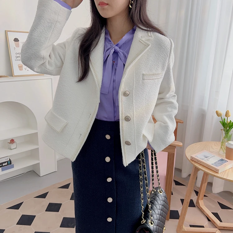 

Женский твидовый костюм Ele Bold: Премиум-жакет с контрастными вставками, крупной вязкой и длинными рукавами, укороченный, для офиса