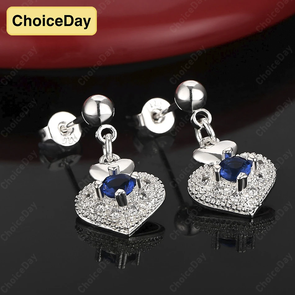 

ChoiceDay 925 sterling silver heart-shaped blue zircon earrings for women's party gifts accessories jewelry wedding