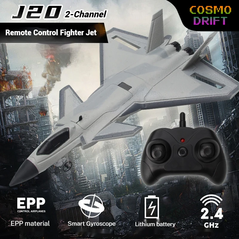 

FX630 J-20 RC Airplane Two-Channel Fixed-Wing Fighter Jet, EPP Foam Remote Control Aircraft Glider Model Toy for Kids Beginners