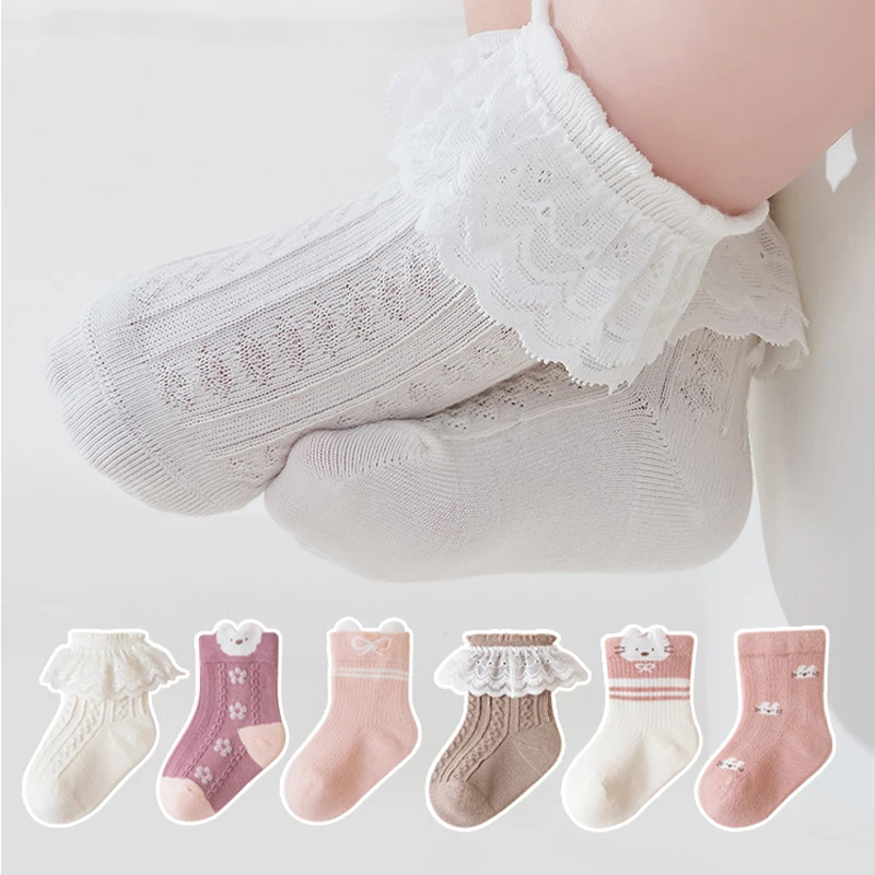

3Pair/lot Newborn Baby Girls Socks Breathable Princess Kids Socks For Girls Lace Cuff Children Girls Socks