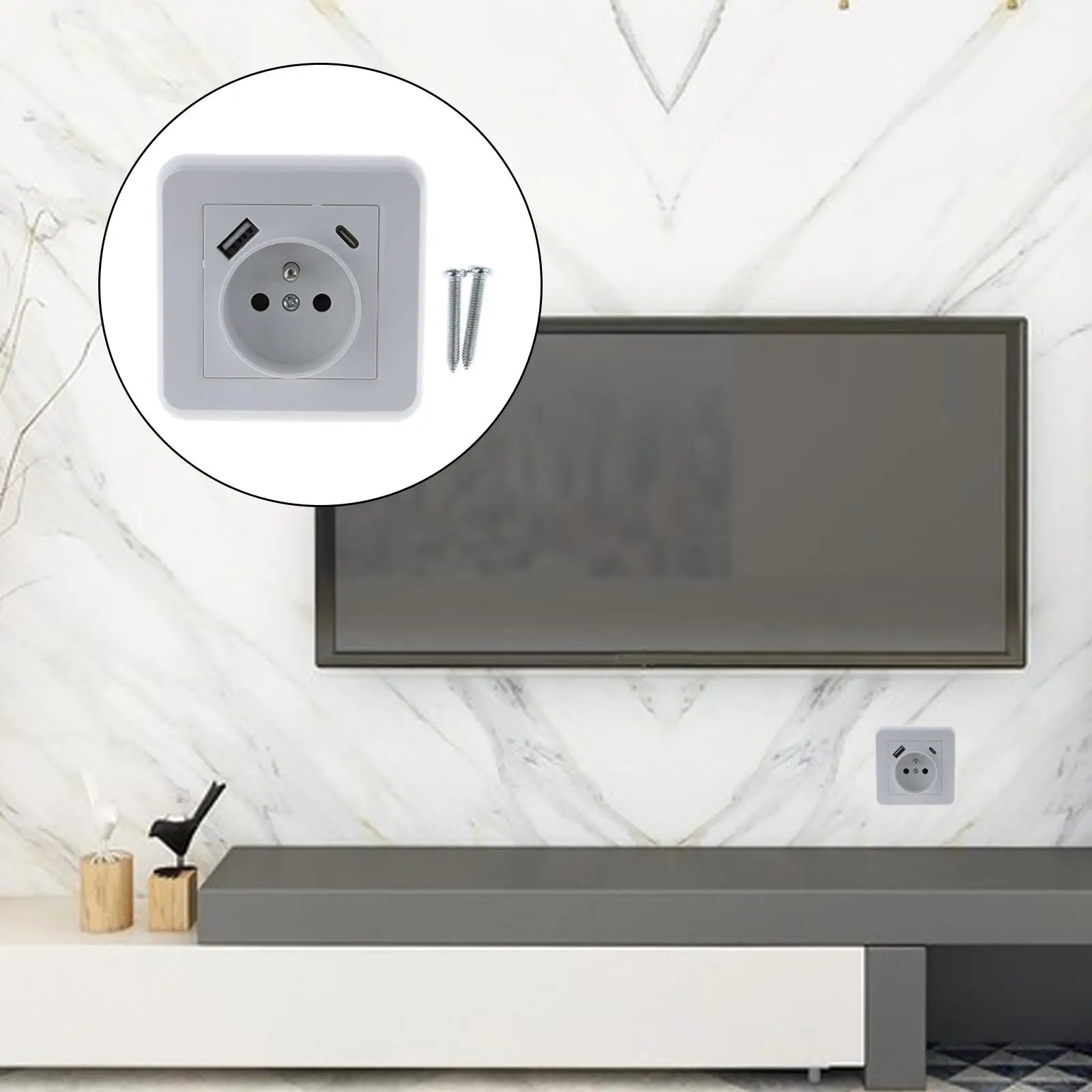 

Wall Mount Power Socket Square Panel European Plug Socket for Electronic Devices, Smart Phone or Camera Widely Used White Color