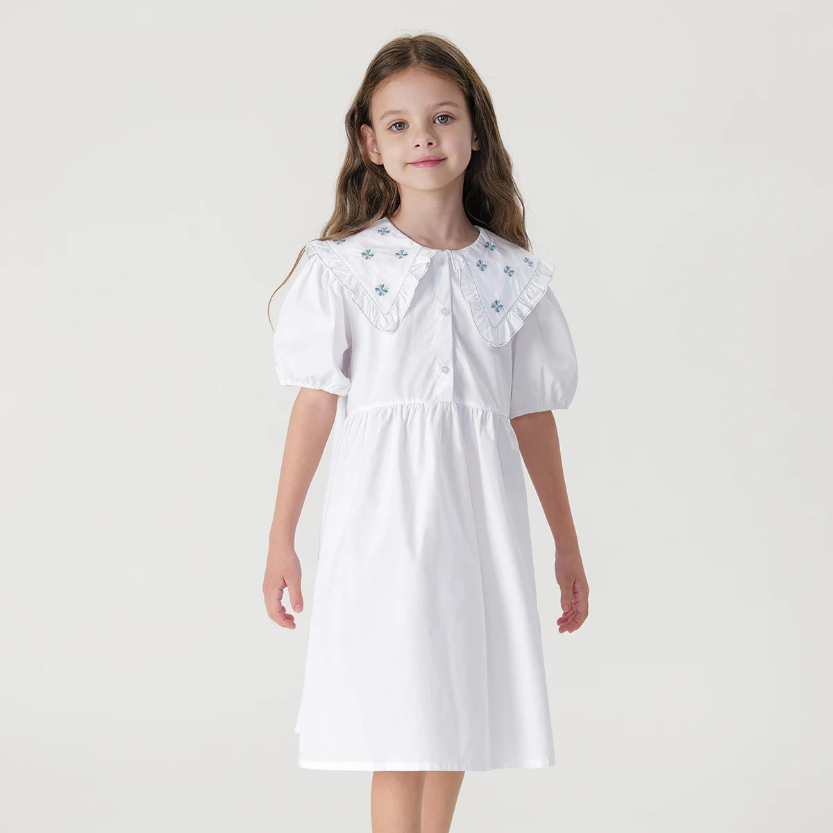 MARC&JANIE Girls Vintage Embroidered Doll Collar Dress for Summer 240653