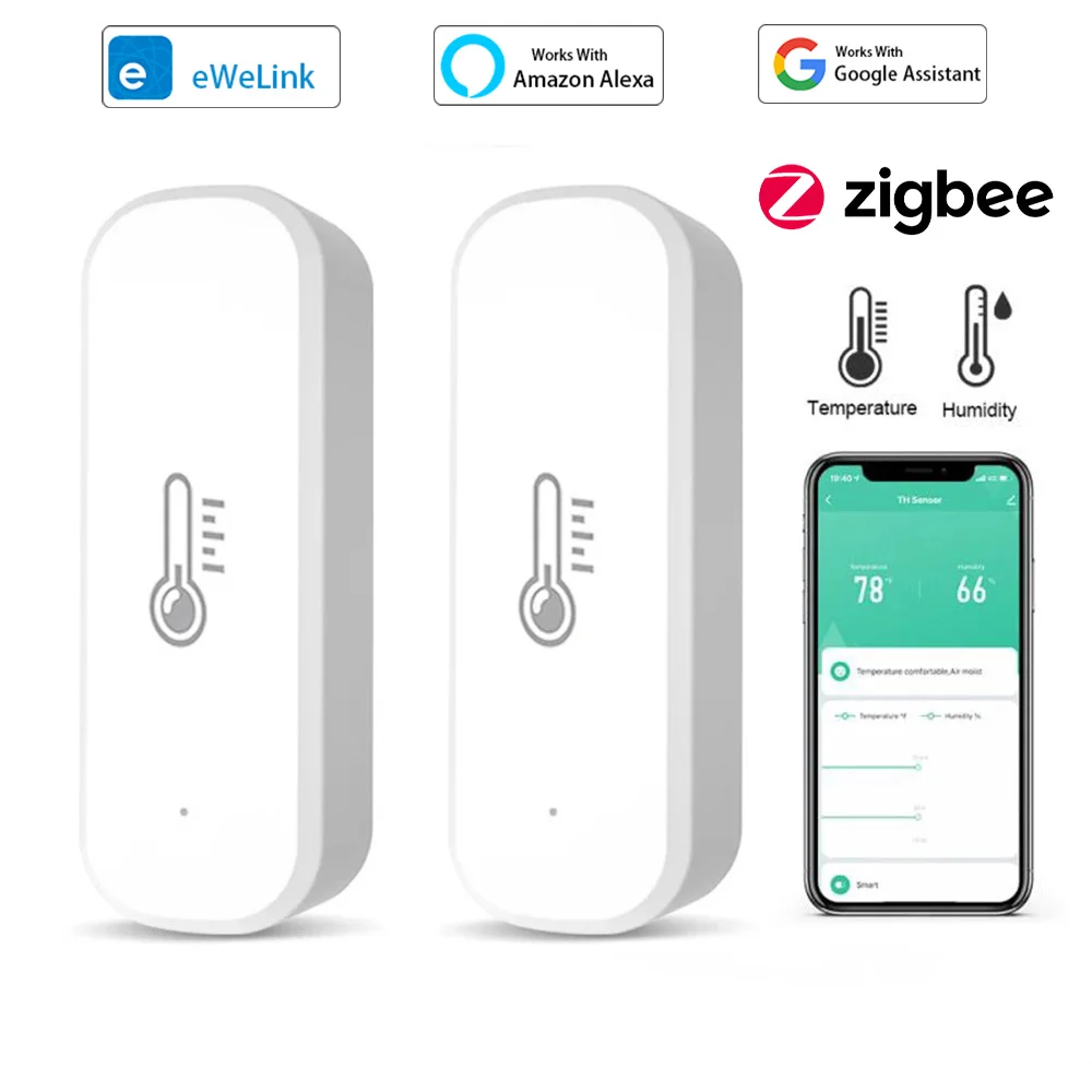 Ewelink Zigbee Temperature and Humidity Sensor Indoor Humidity Sensor Battery Powered APP Monitoring For Alexa Google Home Voice