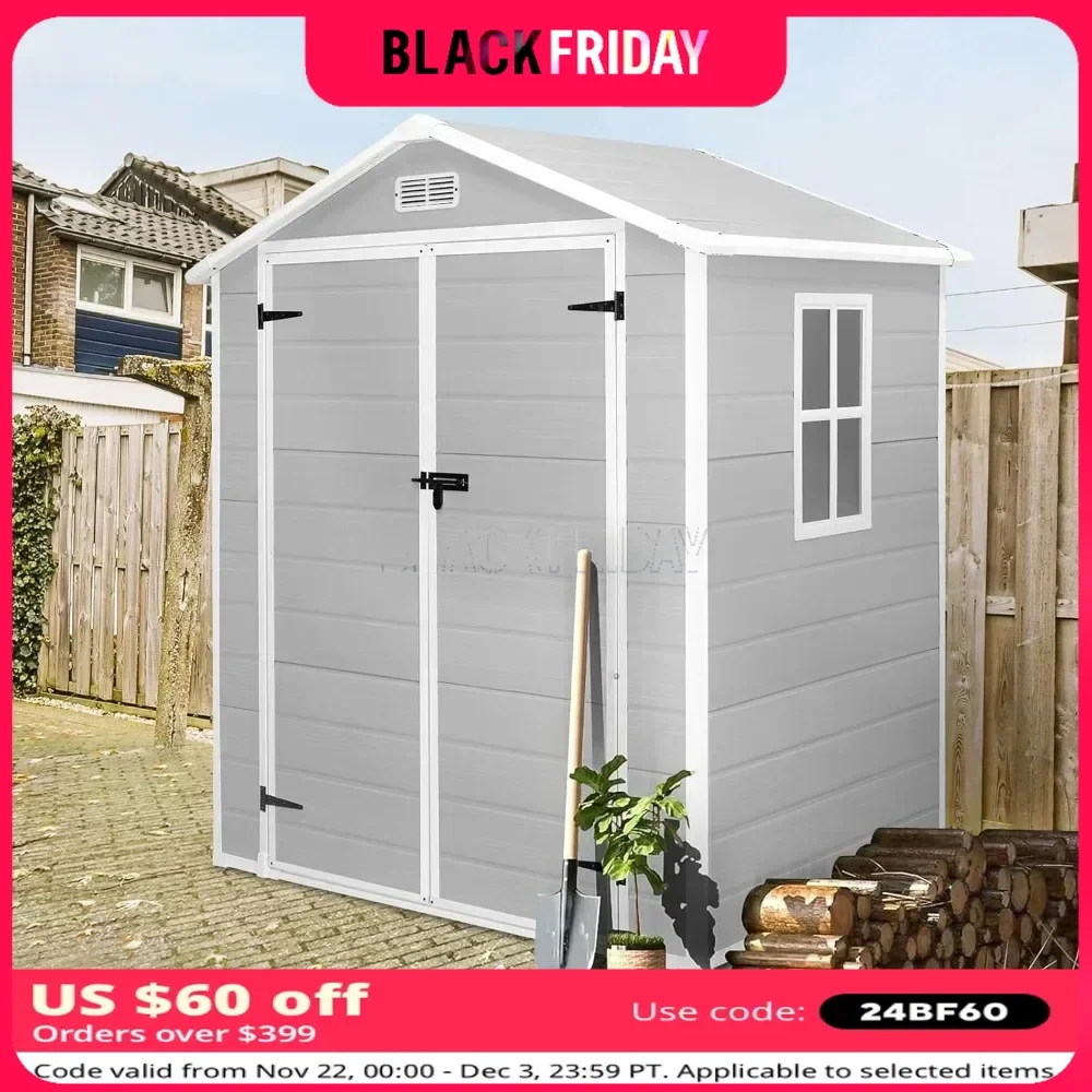 6x4.4FT Outdoor Resin Shed,with Reinforced Floor, with Lockable Door, Window & Vents,Garden Tool Sheds