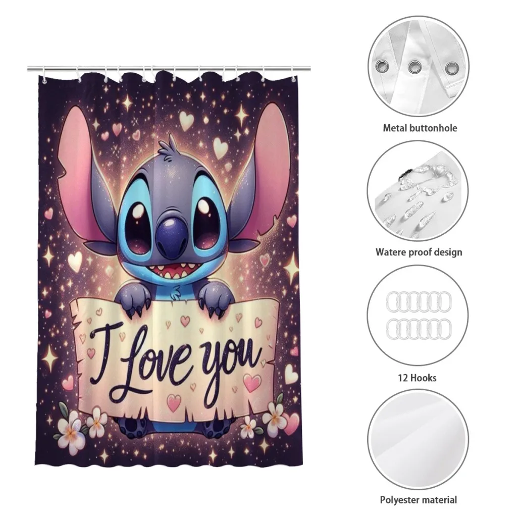 Stitch Shower Curtain Cartoon Cute Kids Bathroom Decoration Shower Curtain Birthday Gift