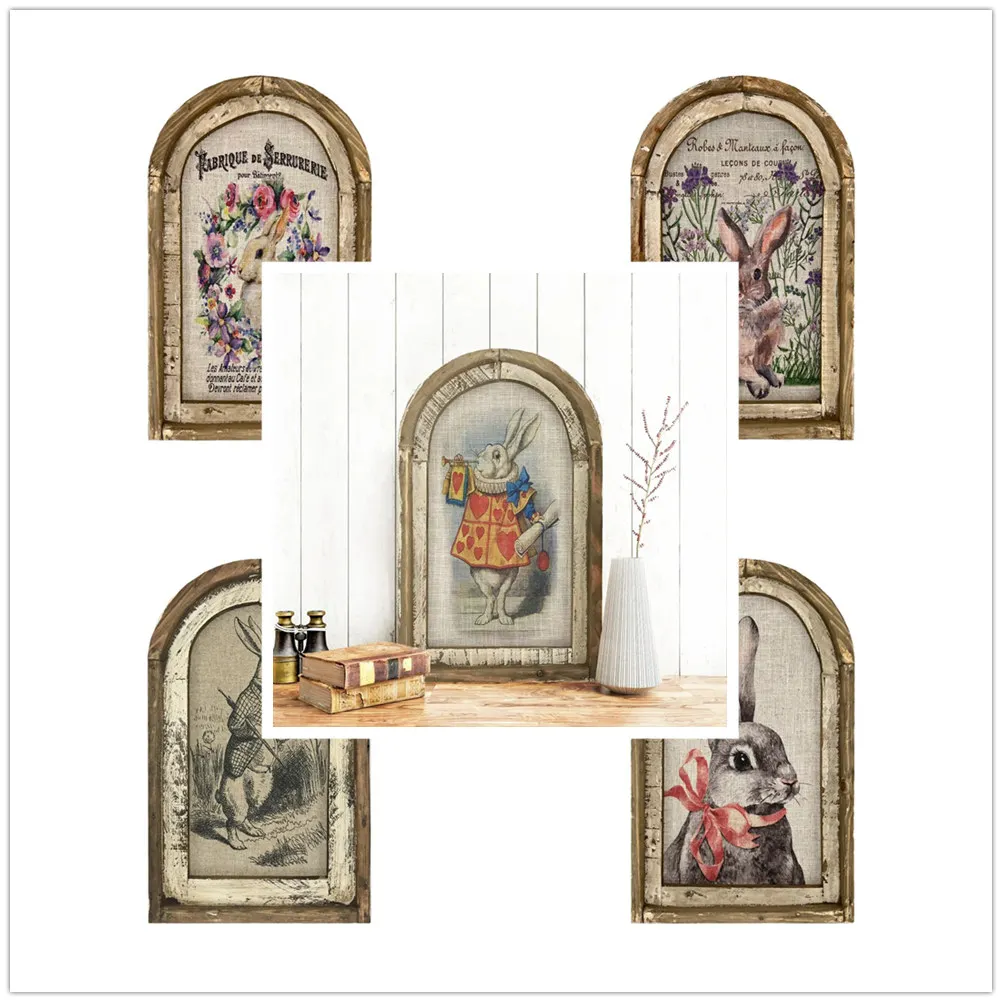 Easter Rabbit Bunny Wall Art for Rustic Home Appliance Room Decor Farmhouse Style Wall Hangings for Bedroom Home Accessories