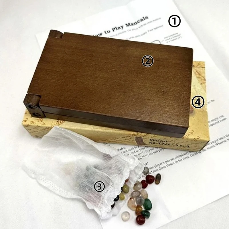 Conjunto de xadrez africano mancala antigo, jogo de tabuleiro essencial, madeira de qualidade trabalhada, grânulos de pedra espectacular, jogo de festa divertido para família