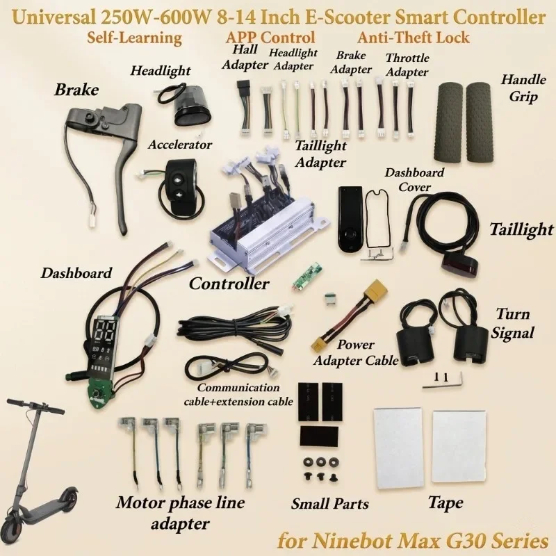 

Universal 250W-600W 8-14 Inch E-Scooter Smart Controller, Self-Learning APP Control,Anti-Theft Lock, for Ninebot Max G30 Series