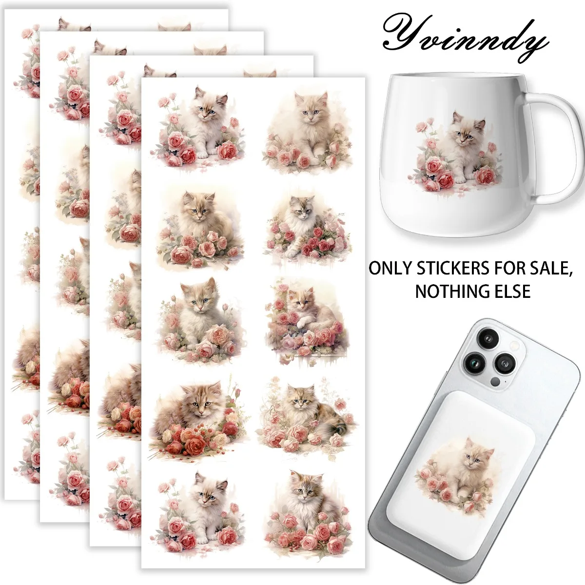 40 Stück/Set Blumen-Katzen UV DTF DIY Tassen-Transferaufkleber für DIY-Tassen, Computer, Scrapbook usw. Nur Aufkleber, keine weiteren Artikel