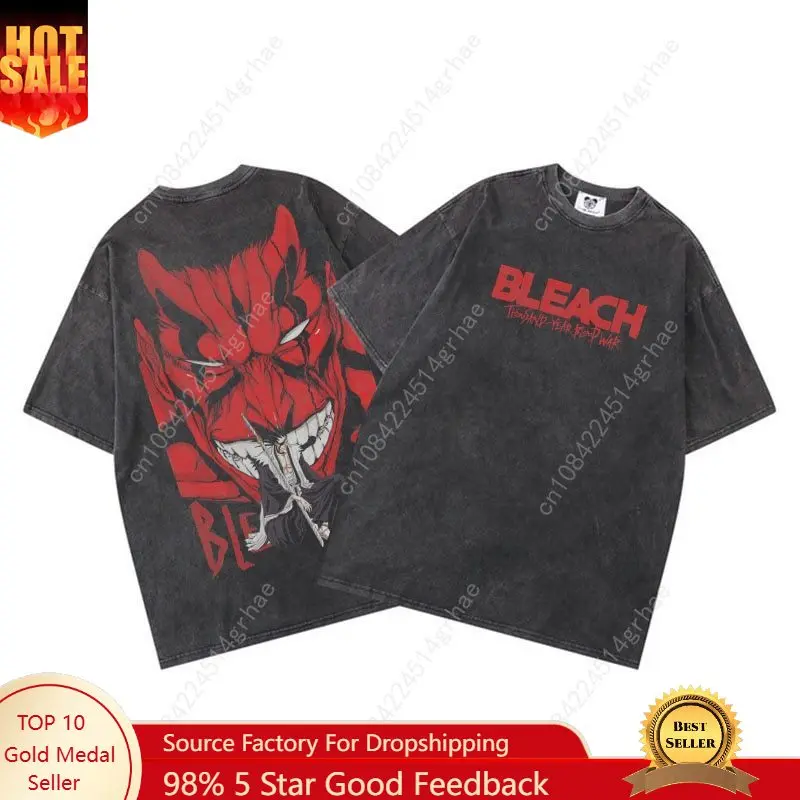 

Anime Tshirts Men Women Bleach Zaraki Kenpachi Printed Acid T-Shirt Cotton Graphic Punk Harajuku Tees Men's Clothing