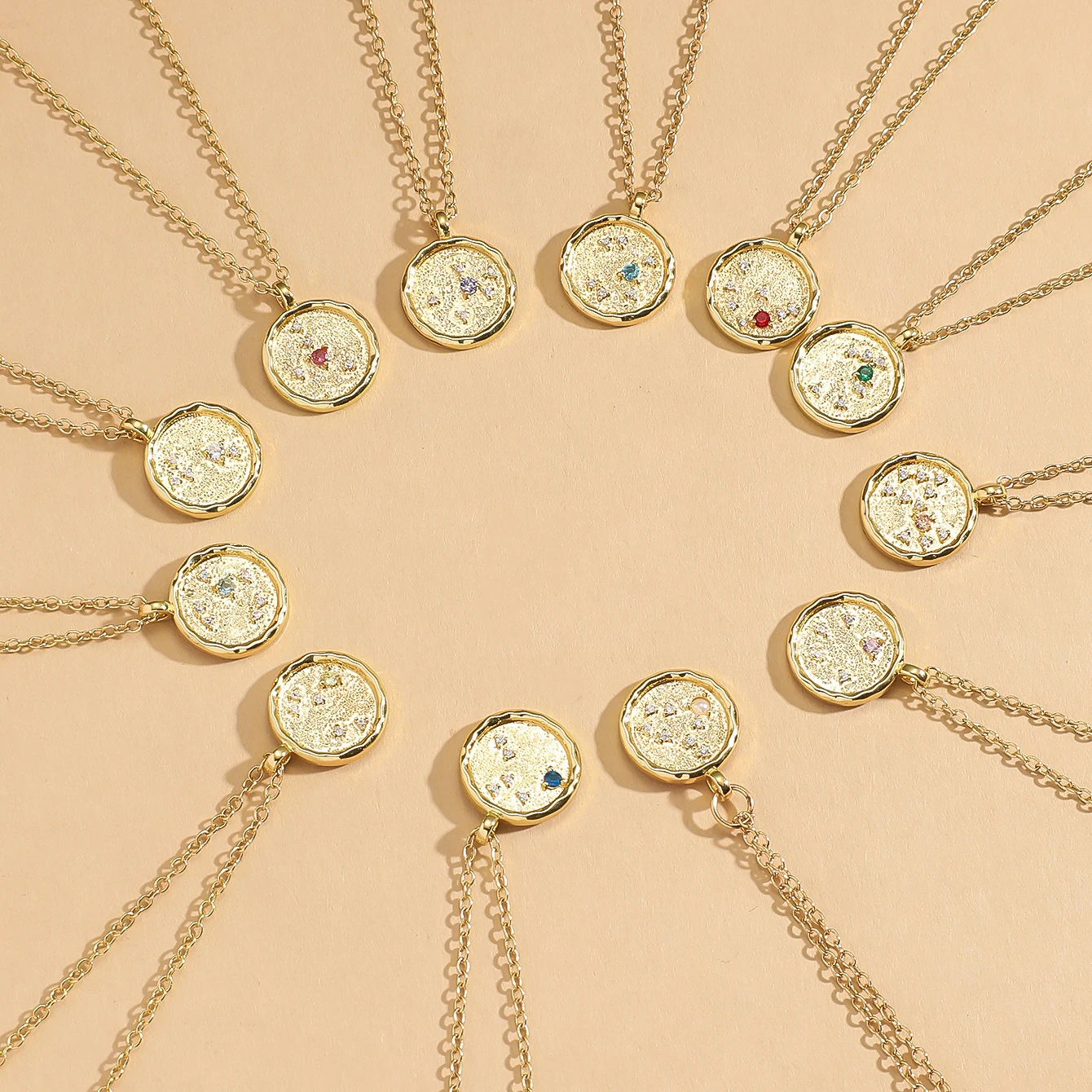 الذهب زودياك قلادة عملة القرص 12 كوكبة ستار محفورة ابراج سلسلة بدلاية لذيذ شخصية بسيطة مجوهرات هدية #1
