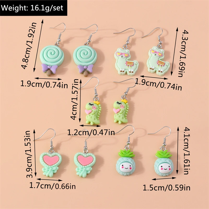 5 Paare/satz Mode Blume Tropfen Ohrringe für Frauen Harz Herz Tier Baumeln Haken Ohrringe Mädchen Party Urlaub Schmuck Geschenke – Detail 16