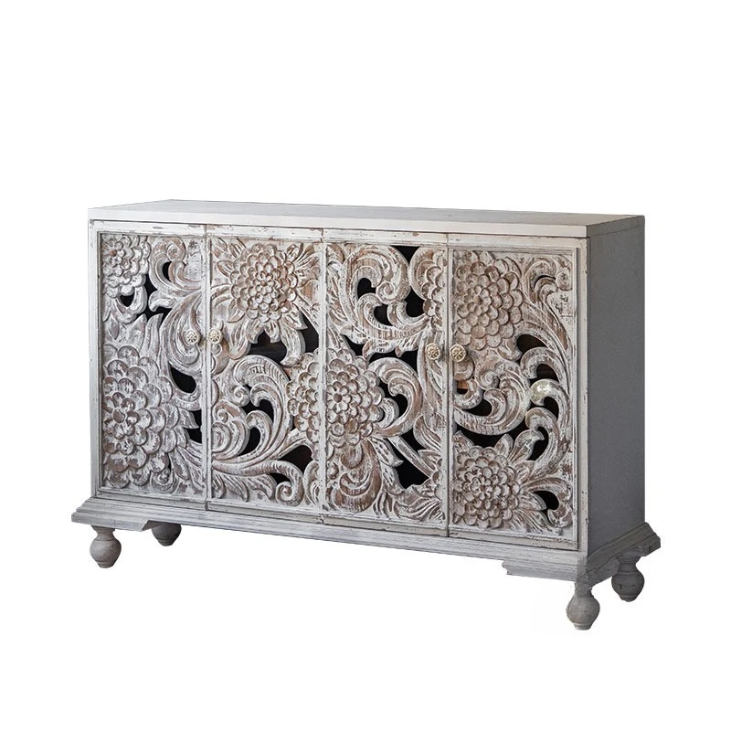 

Retro and old carved entrance cabinet, side cabinet, American industrial style homestay