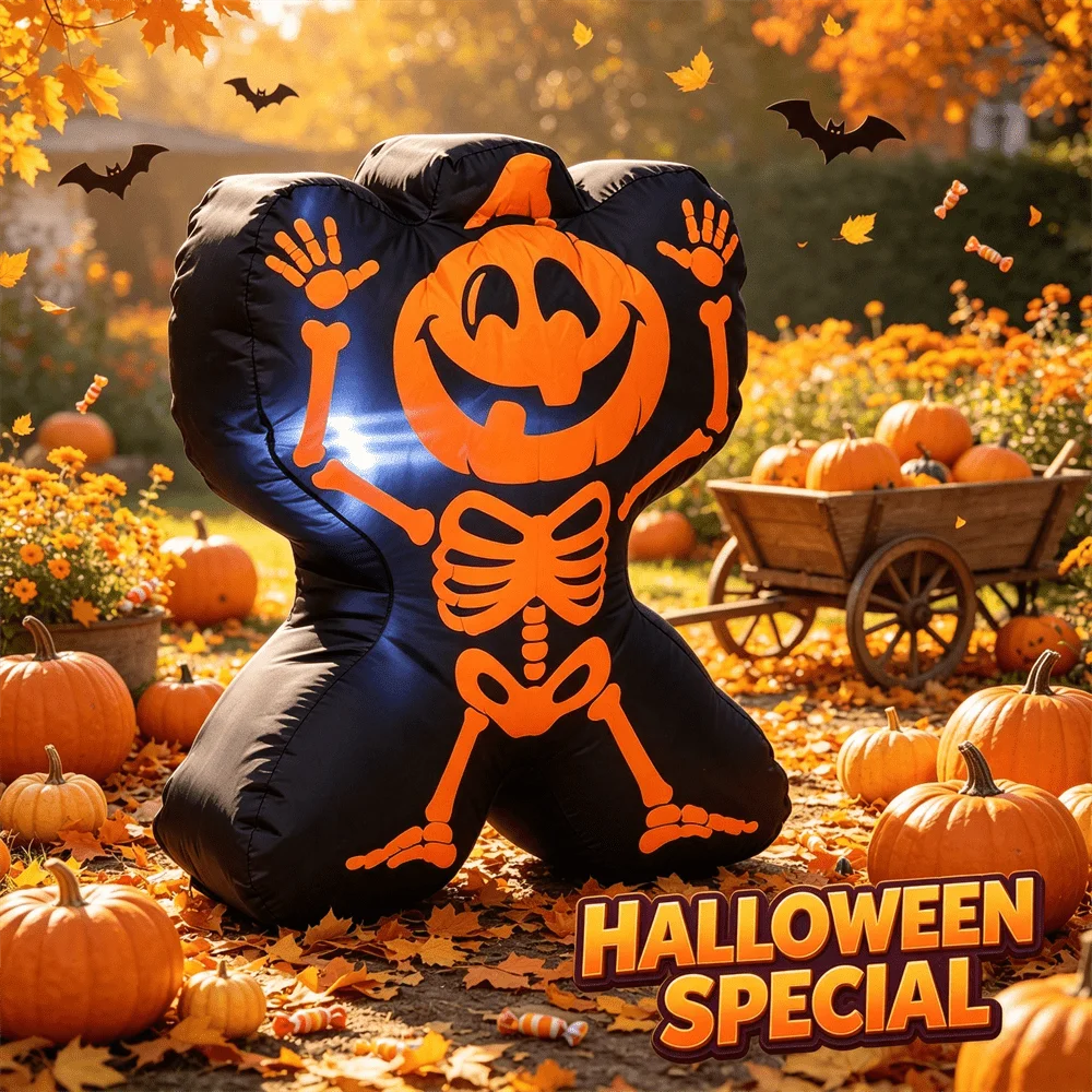 Halloween Inflatable Model Blow Up Decor Pumpkin Skeleton Jack O Lantern Skull Body with LED Lights Outdoor Holiday Ornament