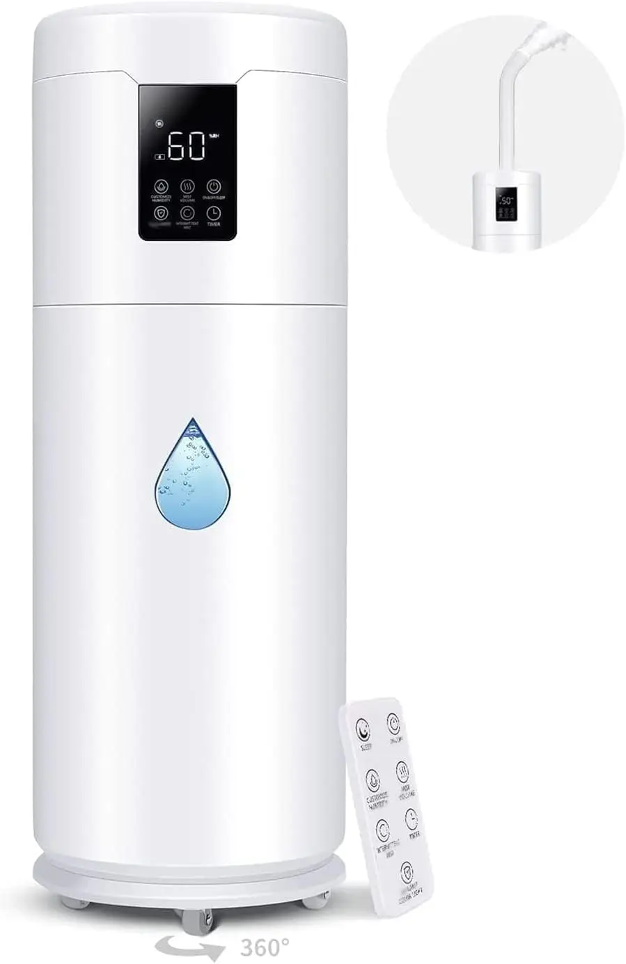 

Large Room Humidifier 17L for Home Bedroom, 2000 sq.ft., Top Fill with 4 Speed Mist & Extension Tube