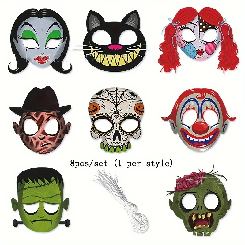 8Pcs Halloween Custom Paper Masks | Must-Have for Horror Theme Parties | Masquerade Cosplay Eye Masks,party,cosplay