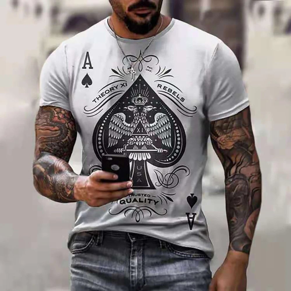 New summer T-shirt Short Sleeve 3D Card Print Men's T Shirt Fashion Retro Fashion Male Casual Streetwear Oversieze T Shirt