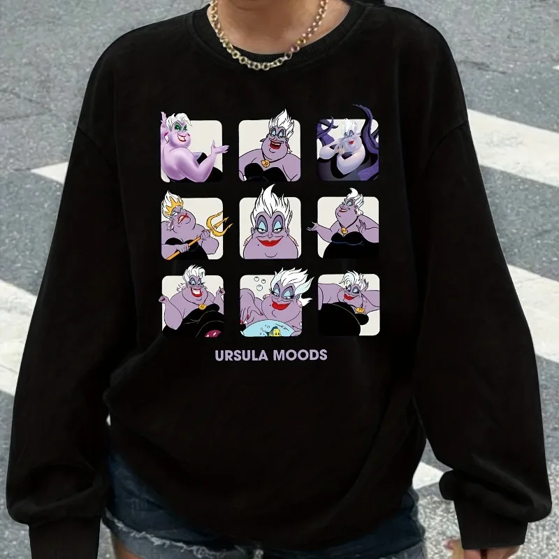 ديزني ليتل ميرميد أورسولا صورة مطبوعة ملابس رياضية نسائية خريف/شتاء جديد للرجال والنساء ملابس الشارع الموضة