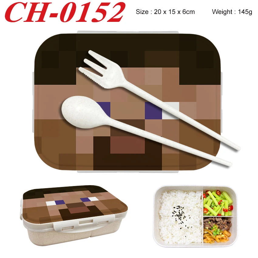 Minecrafted 3-piece Japanese-style insulated lunch box with a detachable handle and lid, suitable for women, backpacking, office view 3