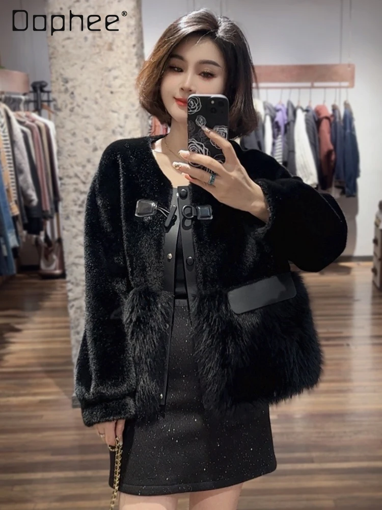 2025 Winter New Elegant Faux Mink Fur Short Coat for Women Fashion Round Neck Long Sleeve Short Mink Eco-Friendly Fur Jacket