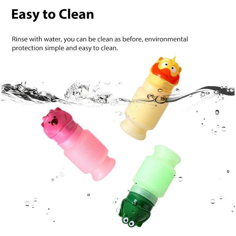 Emergency Urinal Cartoon Shrinkable 600ML Portable Potty Pee Bottle Mobile Emergency Toilet for Road Trip Camping Kids Adult