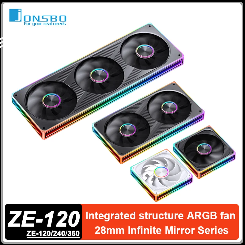 JONSBO ZE-120/240/360 ケースファン 5V 3PIN ARGB 一体型構造冷排ファン 四面千層ミラー冷却ファン