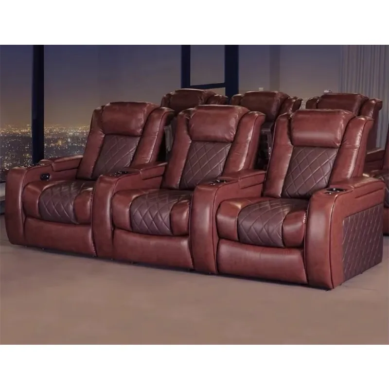 Comfortable Electric Recliner Luxury Top Grain Leather Home Cinema Sofa,Best Leather Power Home Theater Recliner Sofa