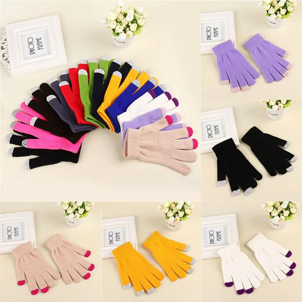 

Перчатки Зимние трикотажные унисекс, теплые однотонные митенки для сенсорных экранов, для езды на велосипеде и вождения