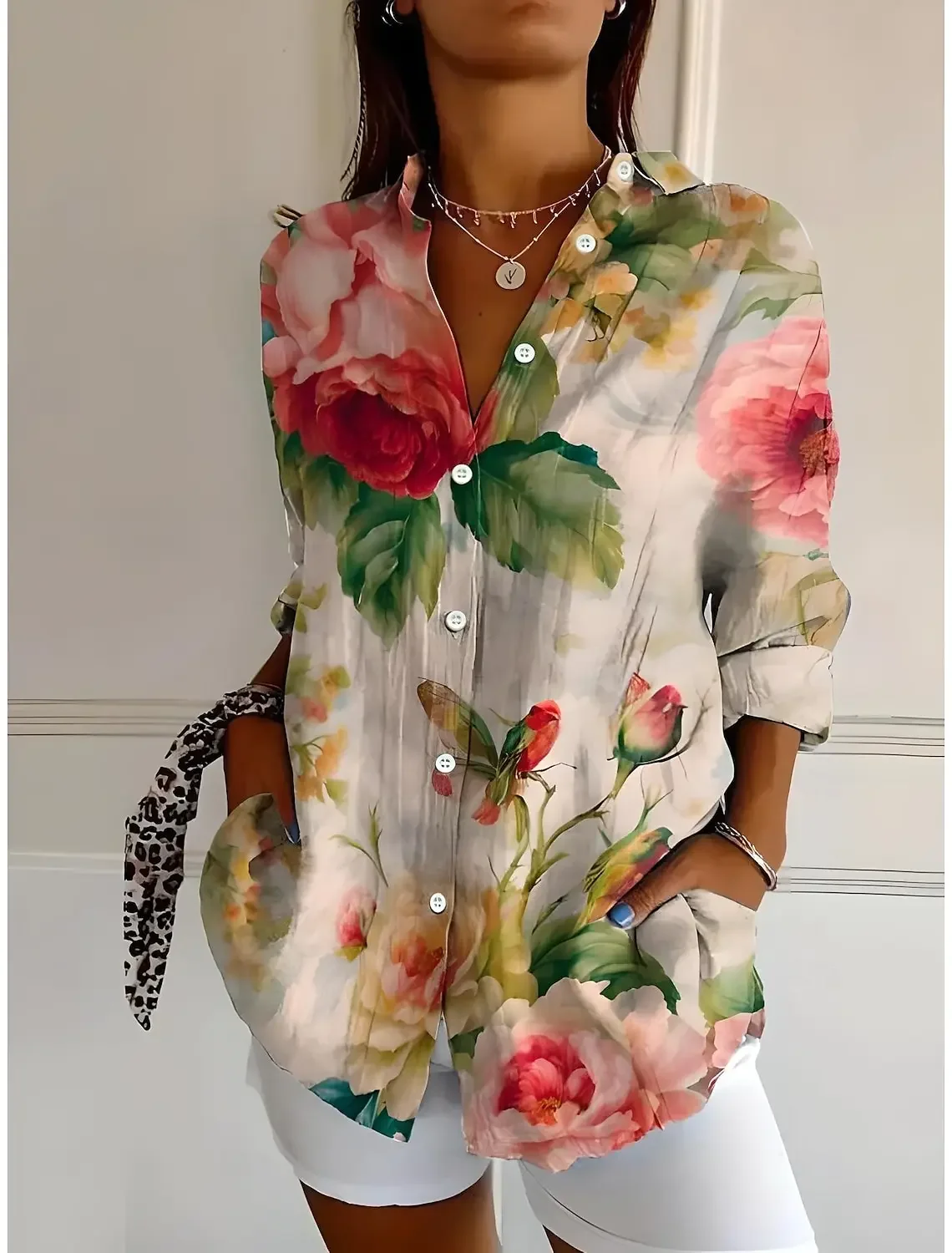 2025 Women's Shirts Floral Graphics Print Blouse Lapel Neck Blouse Women's Long Sleeve Shirts Womens Clothes Female Clothing