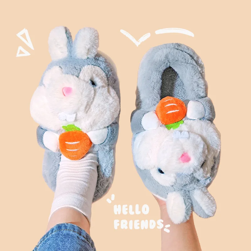 Cute Animal Cotton Slippers Women Winter Squirrel Home Couple Indoor Warm Soft with Thick Sole Fluffy Cotton Shoes Men