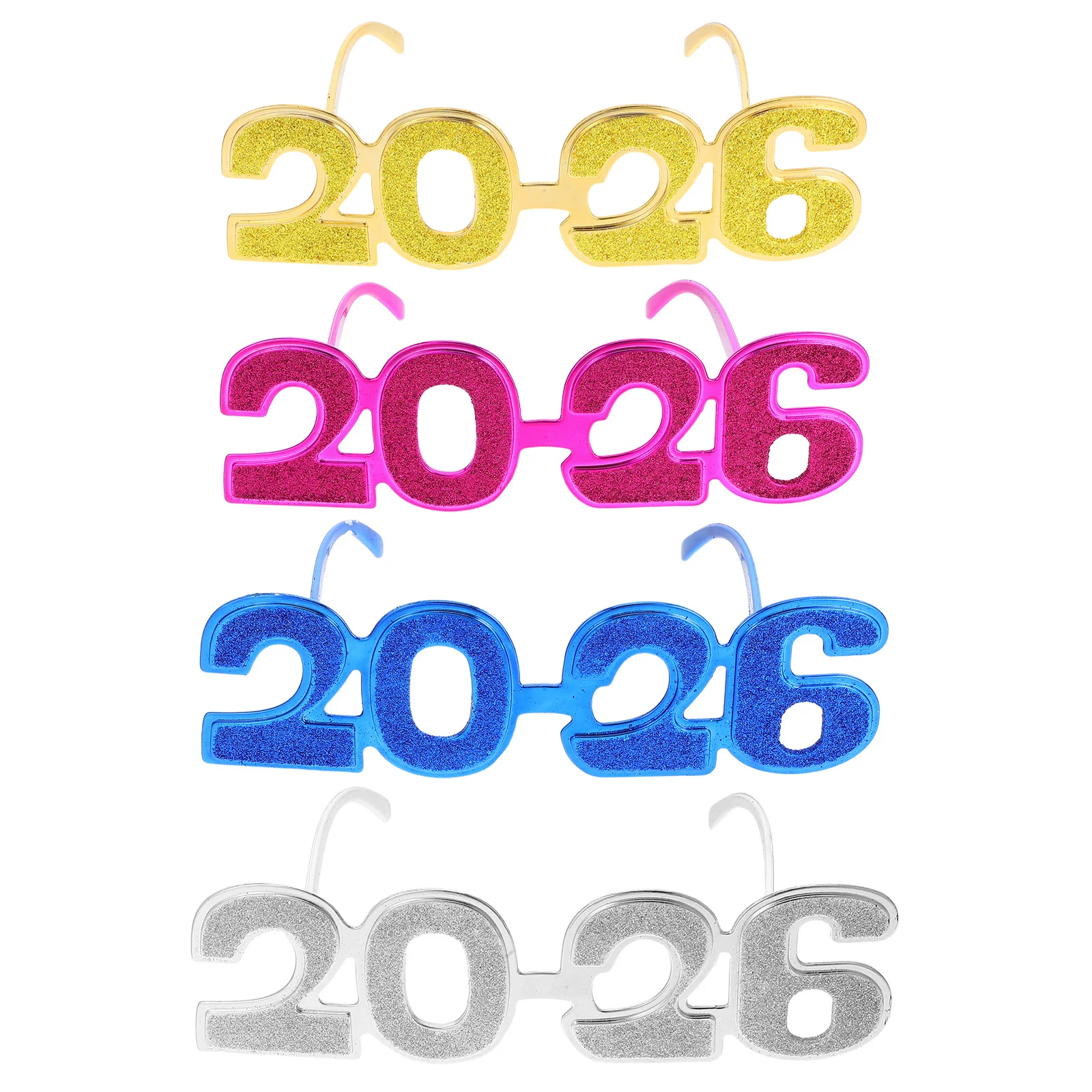 

4Pcs 2026 Glasses Glitter Number Plastic Eyewear Party Photo Props New Year Graduation Holiday Accessories Party Glasses