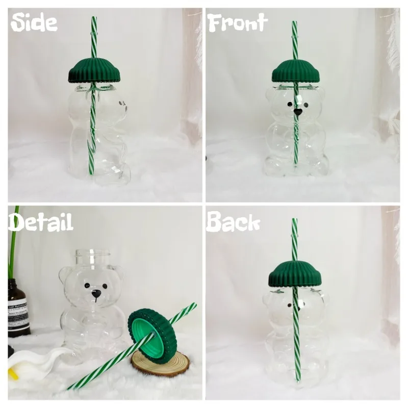 كوب الدب الزجاجي مع القش 2026 جديد شعبي لطيف الإبداعية حفلة عطلة المشروبات كوب هدية عيد الميلاد