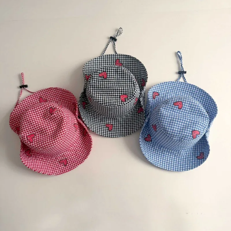 

2026 Spring Summer Girls Sun Hat 2-8Y Kids Beach Cap Heart Children Outdoor UV Protection Travel Wide Brim Sun Hat for Baby
