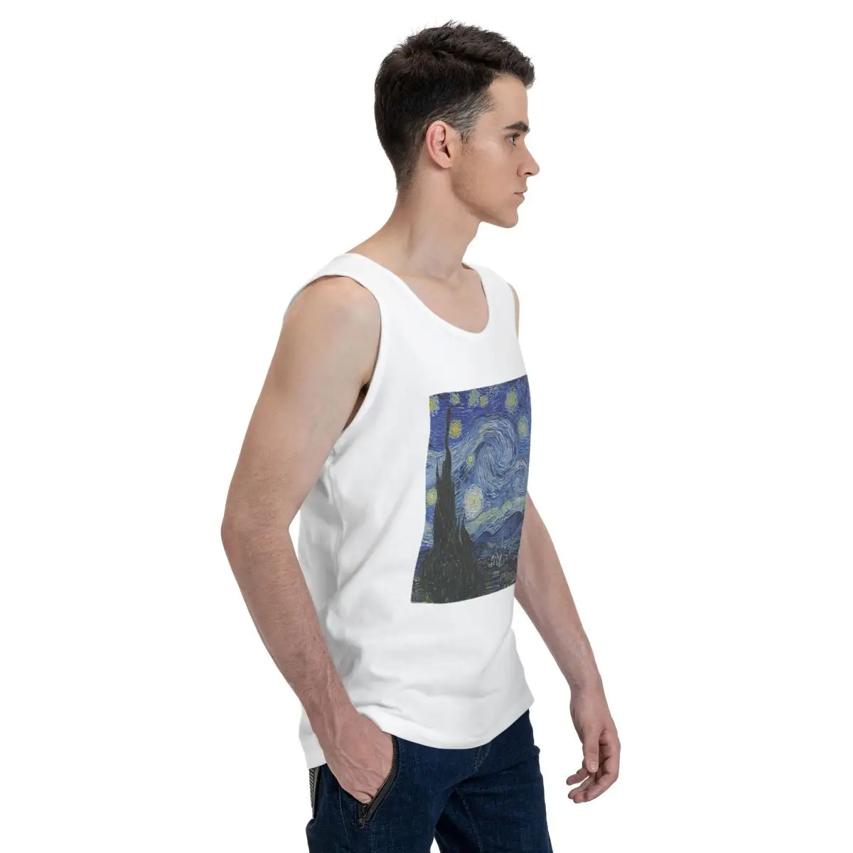 Starry Night (Vincent Van Gogh) 100% Cotton Men's Sweatshirt Vest Sleeveless Clothing Tees Men Tank Tops T-shirt