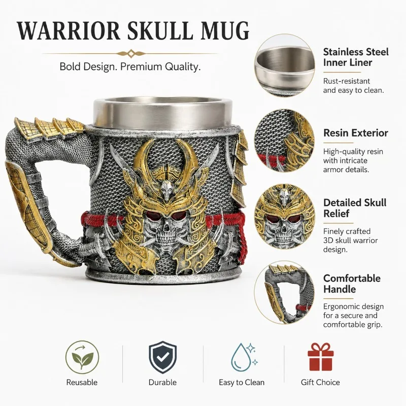 Samurai Skull Mug Japanese Armor Beer Mug Creative Personality Coffee Mugs Men's Gift Wine Mugs