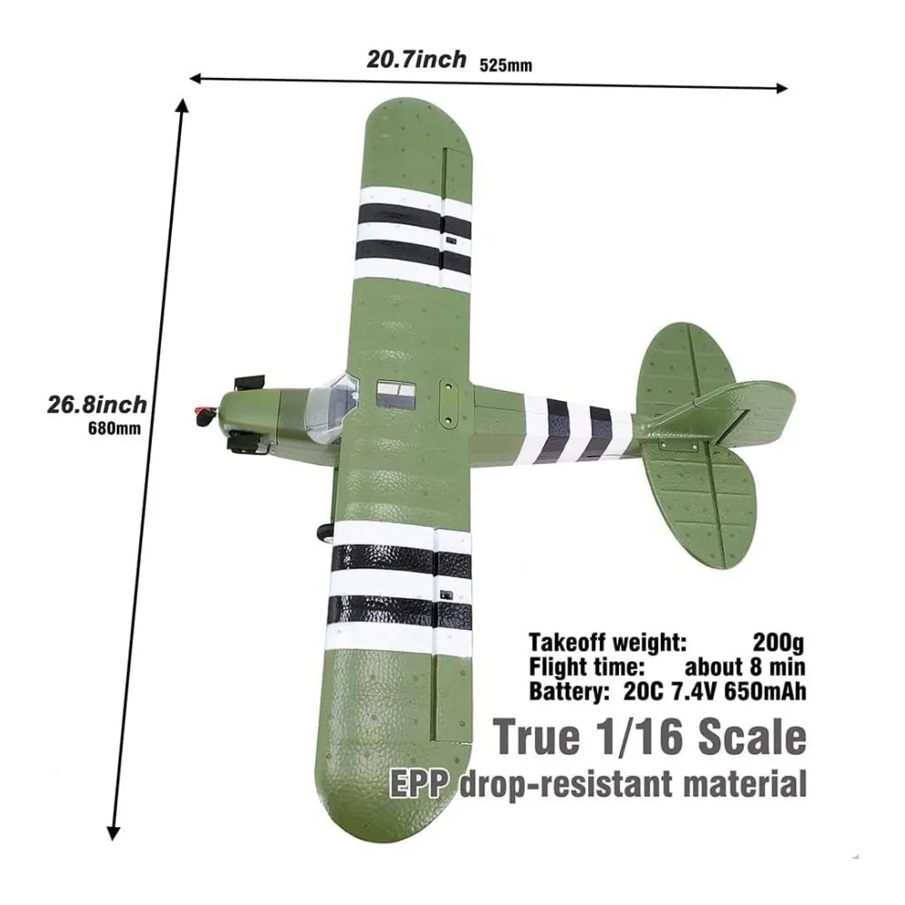 CoolBank-modelo de avión teledirigido de juguete, modelo gaitero J3 CUB, escala 1/16, envergadura de 680mm, 3D/6G, conmutable, EPP, Warbird, RTF, Modo 2