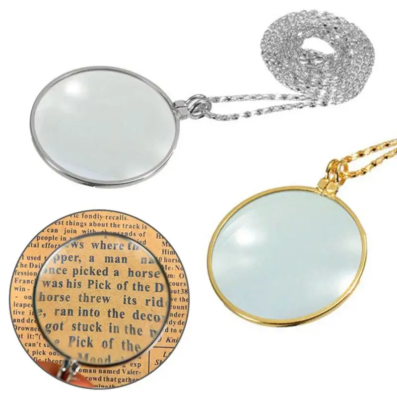 5X Magnifying Glass Reading Glasses With Chain Portable Optical Jewelry Magnifier Pendant Neckglasses Monocle Gift
